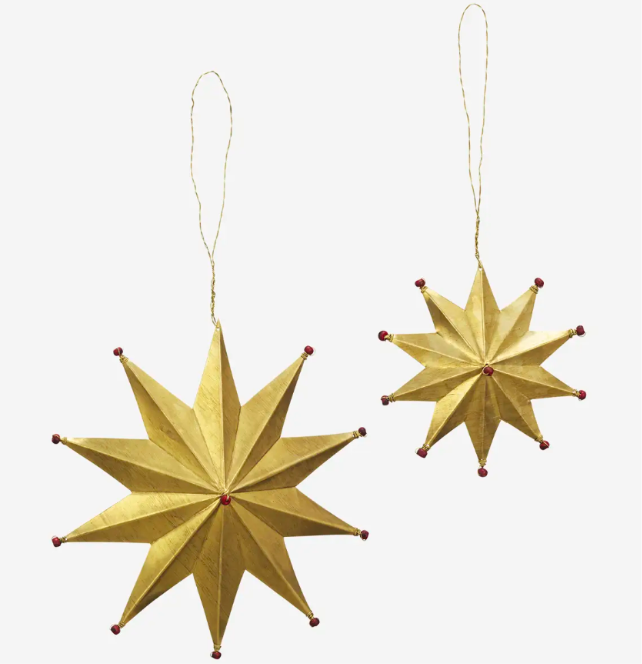 Set of 2 Hanging Brass Stars