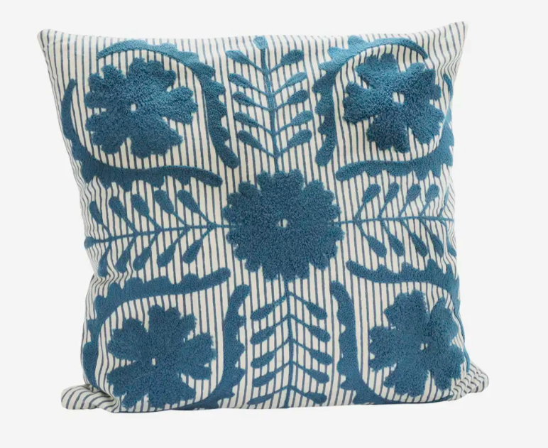 Blue Embroidered Cushion