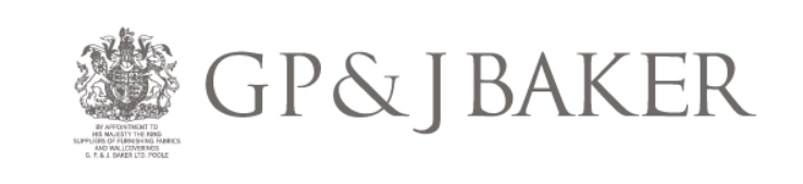 Logo of G P & J Baker featuring a crest with crowns and lions, and the brand name in elegant font.
