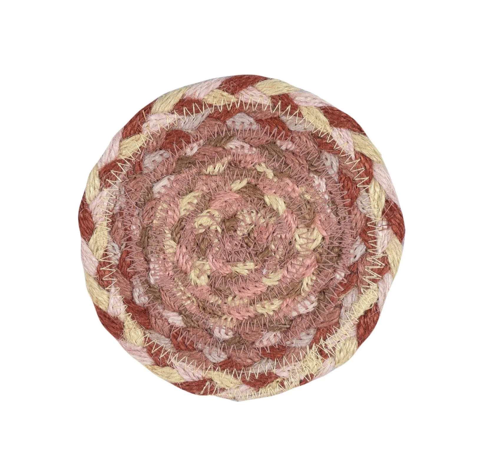 Set of 6 Coral Jute Coasters in a Basket