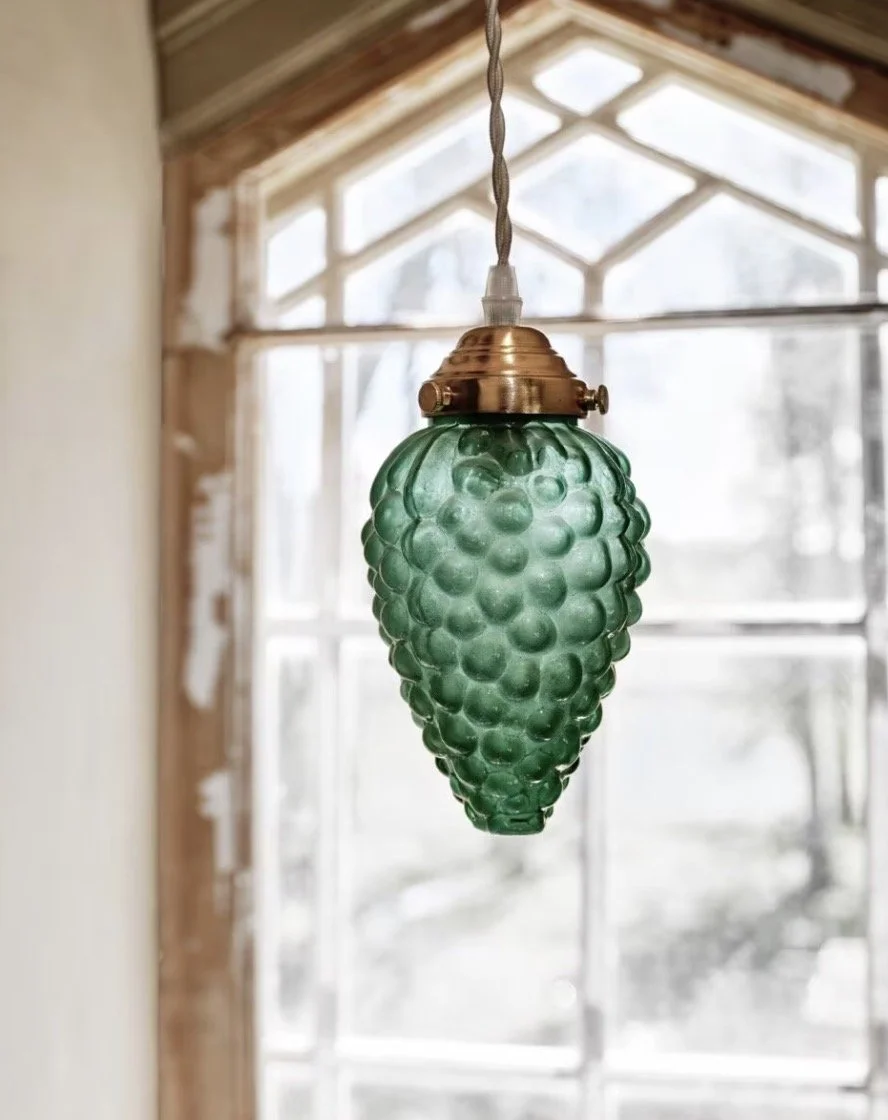 Green & Brass Glass Grape Pendant Light