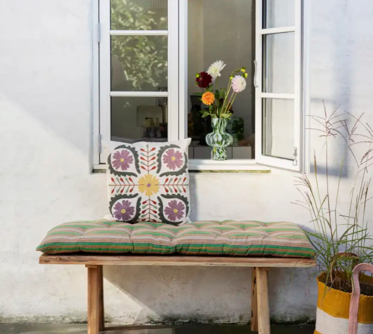 Embroidered Purple, Yellow, Green Cushion