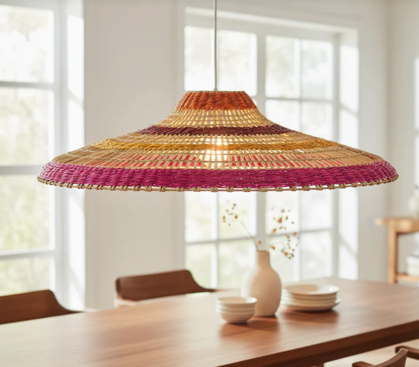 Medium Pink Rattan Lampshade
