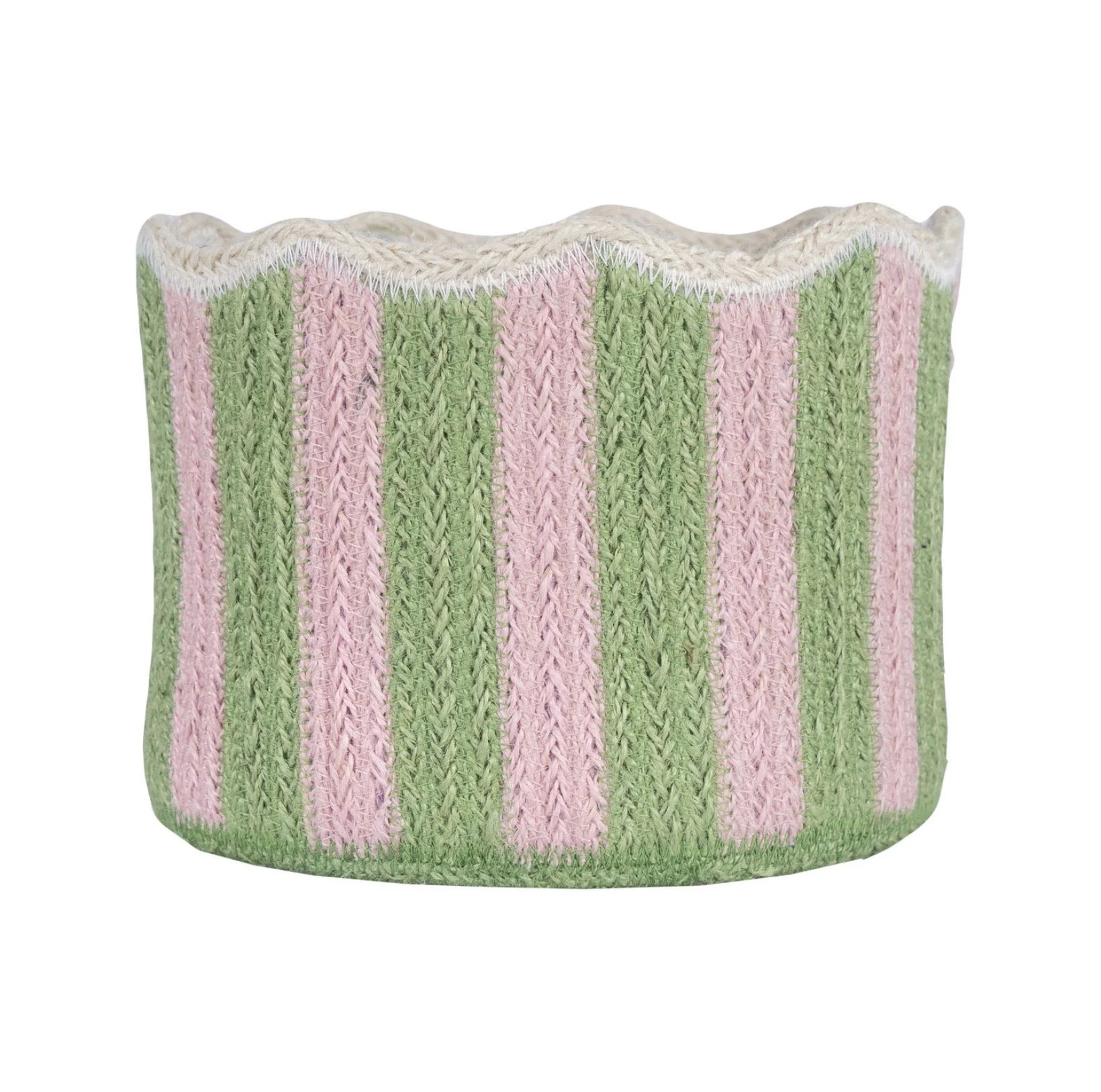 Tulip Basket Pale pink and Jade stripe
