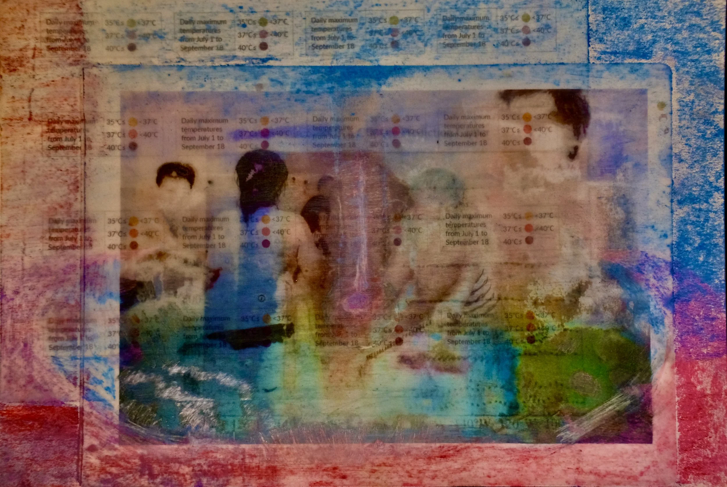 A3 Mixed Media - A scene created using
chalk and accetate sheets
resembles the challenges of
climate change on the coast
of china from heatwaves to
stoms and exessive plastic
pollution caused by tourism.