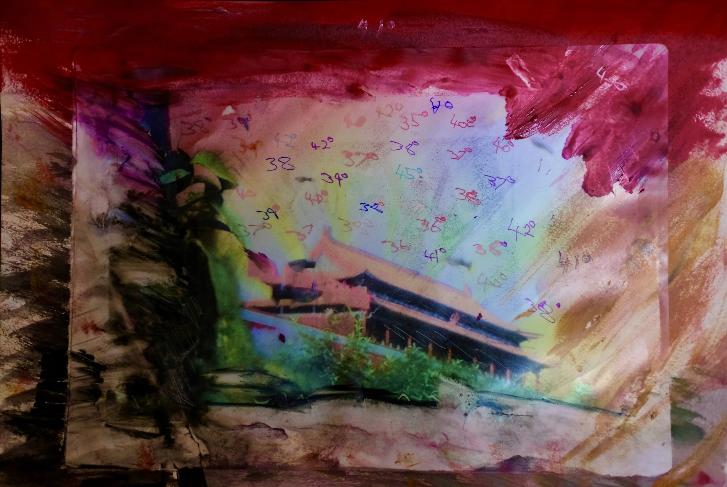 A3 -  Mixed Media. Beijing Burning
- A representation
of the heatwaves
affecting Beijing and
across China.