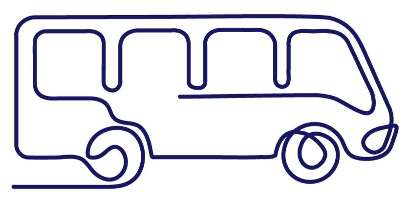 A neon outline of a bus on a black background.