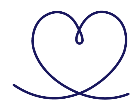 A simple, continuous line drawing of a heart with a loop at the top, drawn in dark blue on a white background.