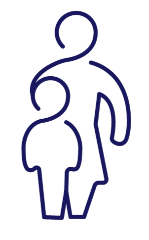 Outline of two human figures, one adult and one child, with a question mark above them.