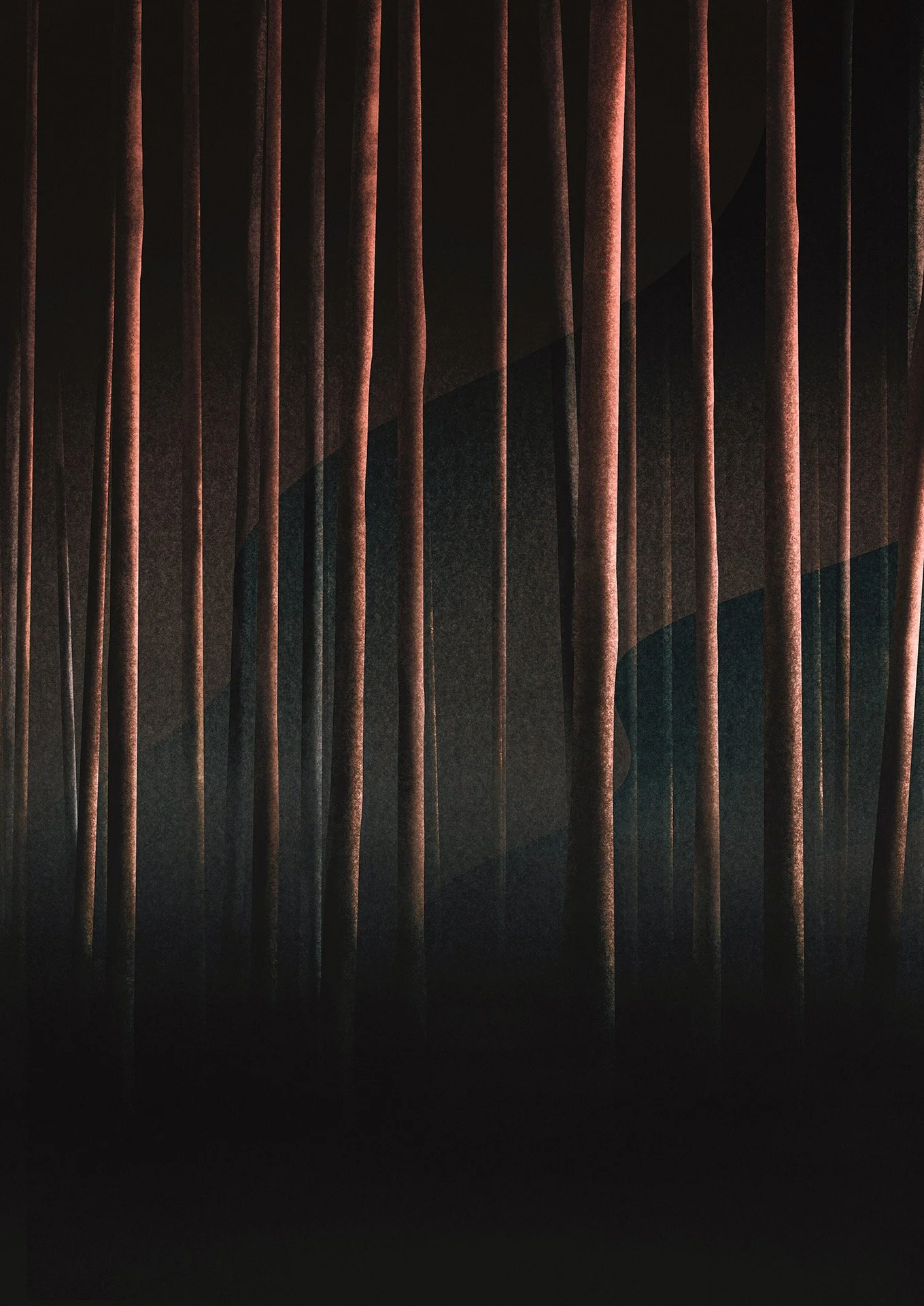 Felix Matschke Illustration Lausitz Kiefernwald Waldbrand Feuer Kiefern Nacht Wald Nebel