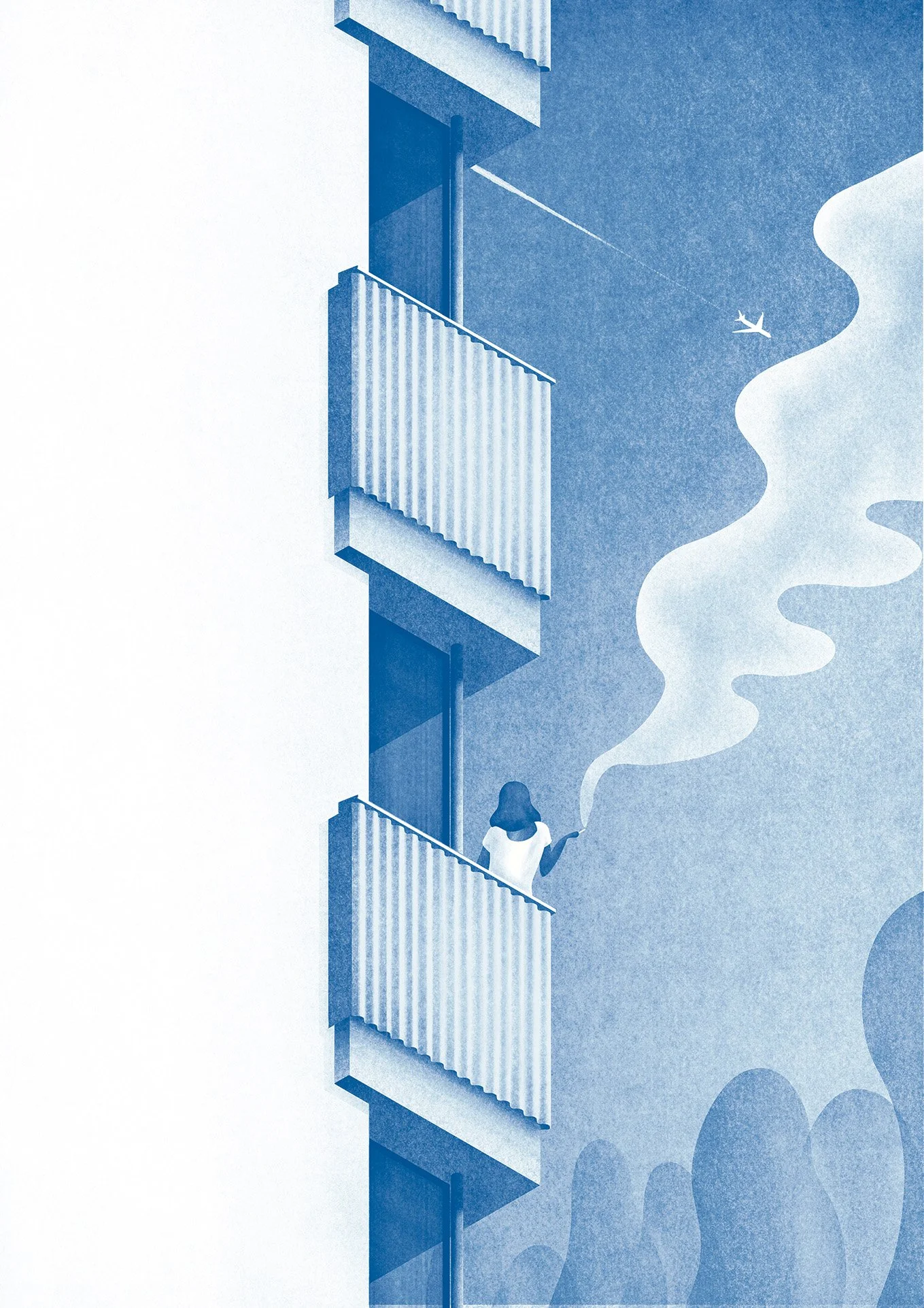 Felix Matschke Illustration Architektur Baukultur Denkmalpflege Eisenhüttenstadt Magistrale DDR Balkon Rauchen Zigarette Fernweh