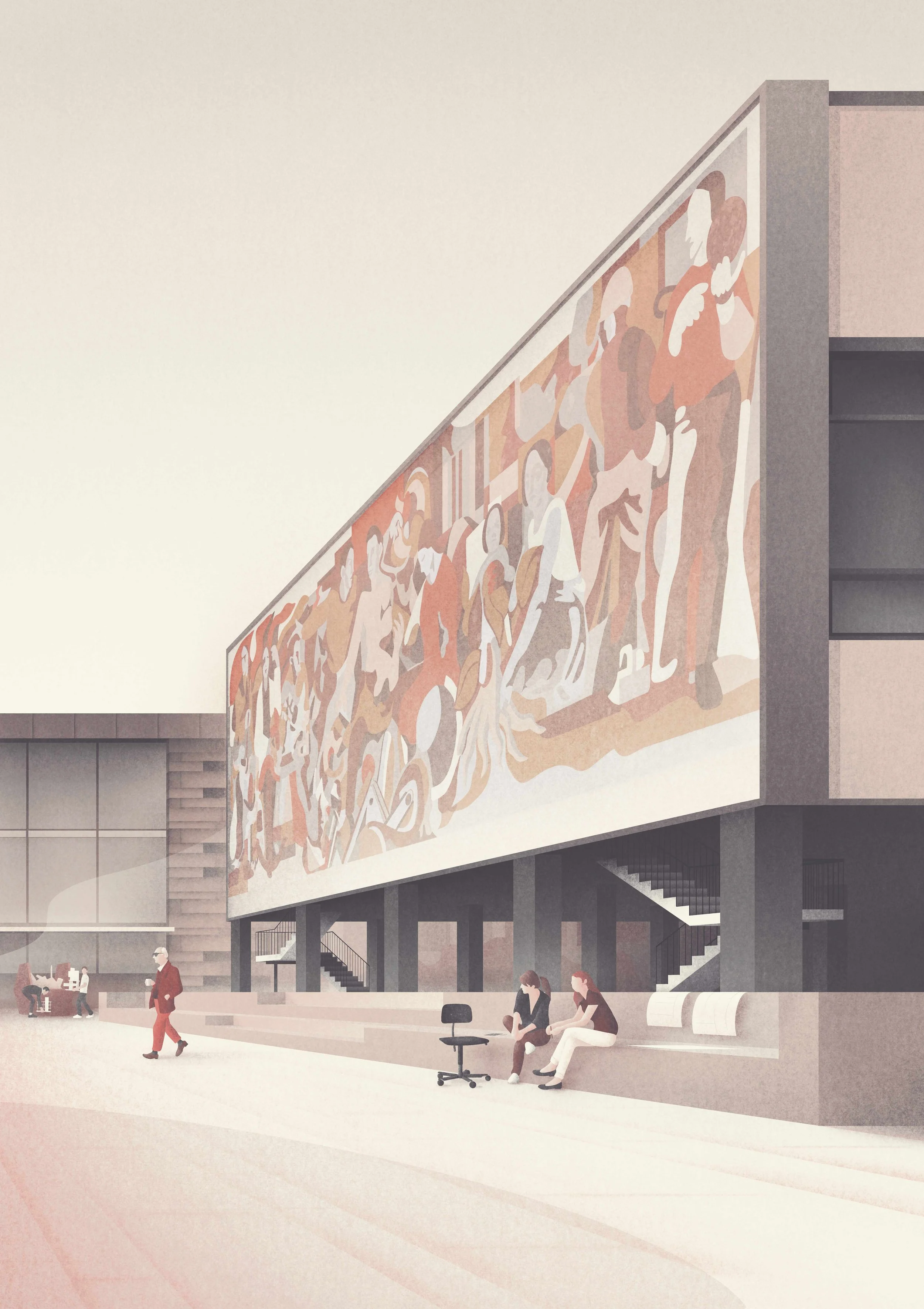 Felix Matschke Illustration Architektur Baukultur Denkmalpflege Cottbus BTU Atelier Wandbild Mensch und Bildung