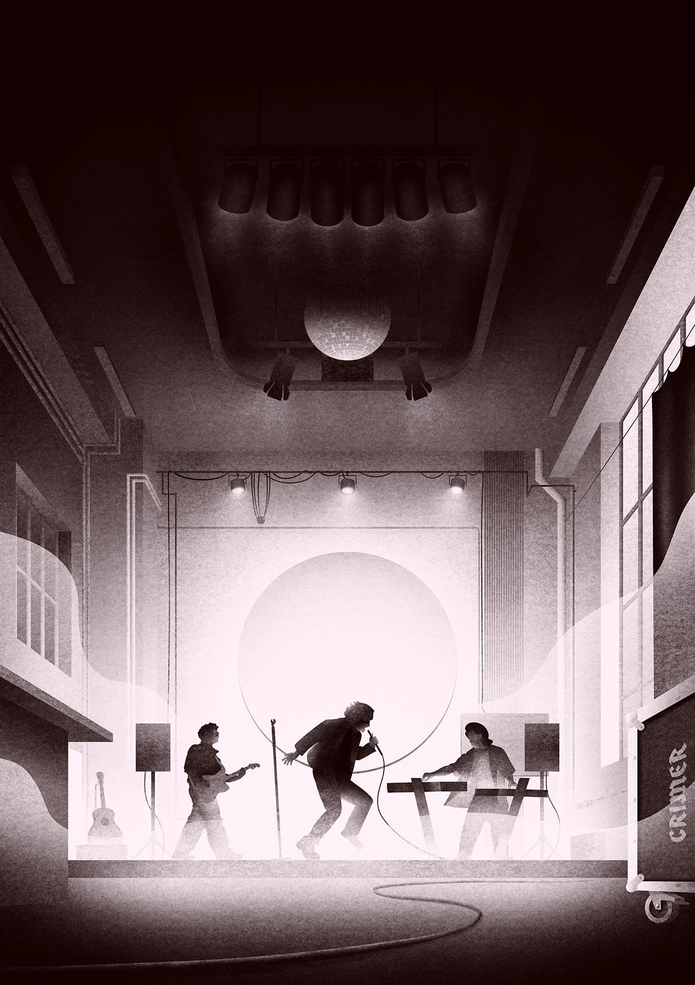 Illustration Architektur Baukultur Zürich Werkraum Crimer Zitrone Konzert Stage Bühne Discokugel