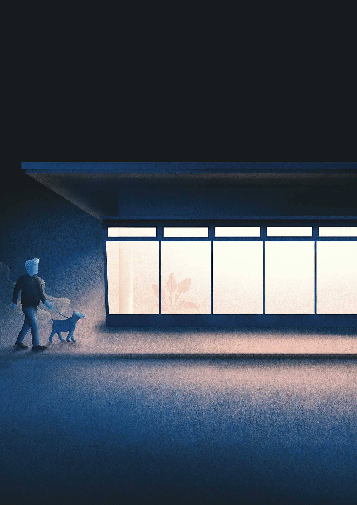 Felix Matschke Illustration Architektur Baukultur Denkmalpflege Eisenhüttenstadt Magistrale Gassirunde Pavillon Auto Pflanze Hund Spaziergang Nacht