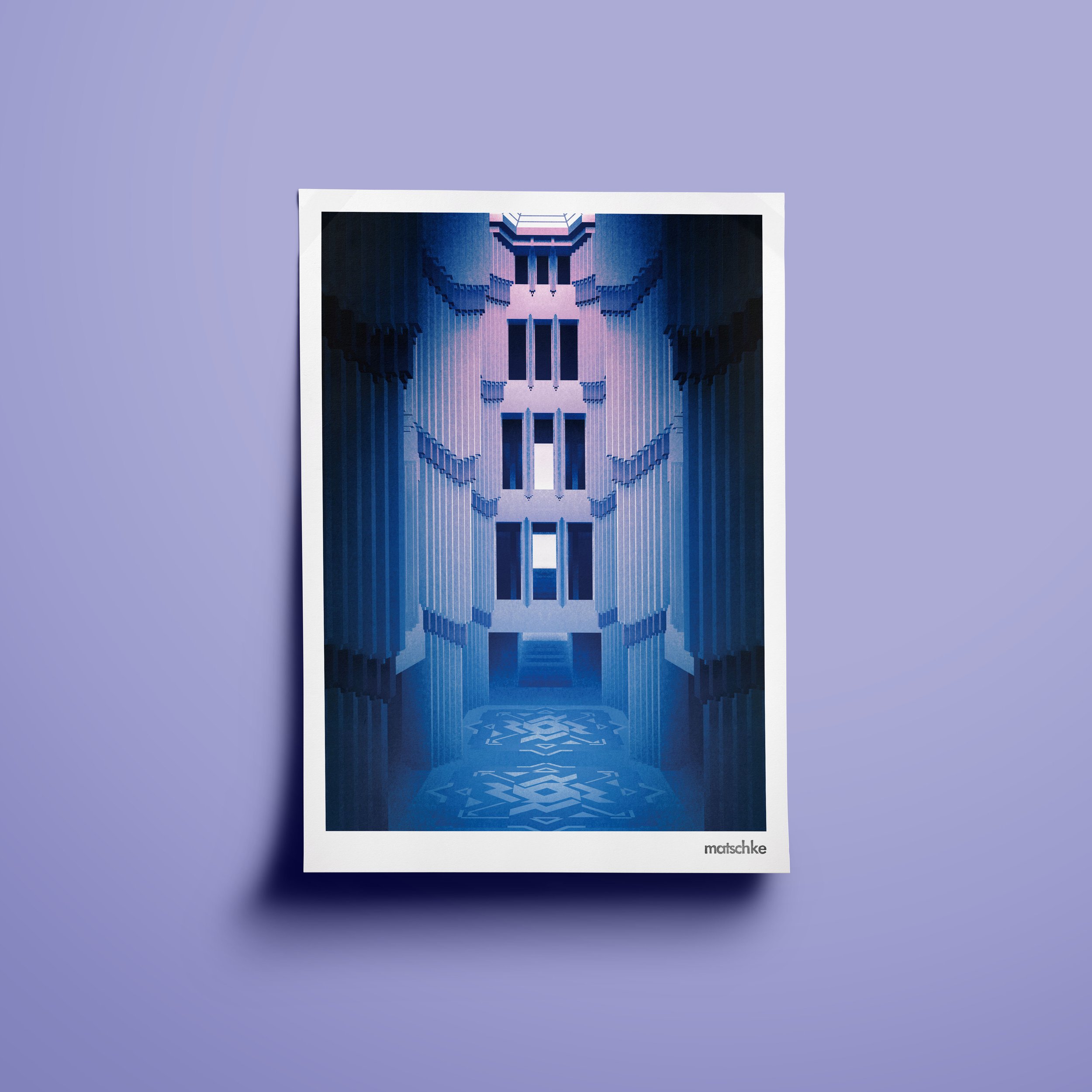 Felix Matschke Illustration Architektur Baukultur Denkmalpflege Expressionismus Farbwerke Hoechst AG Frankfurt am Main Lichthof Peter Behrens Backstein Farbe Ornament Kristall