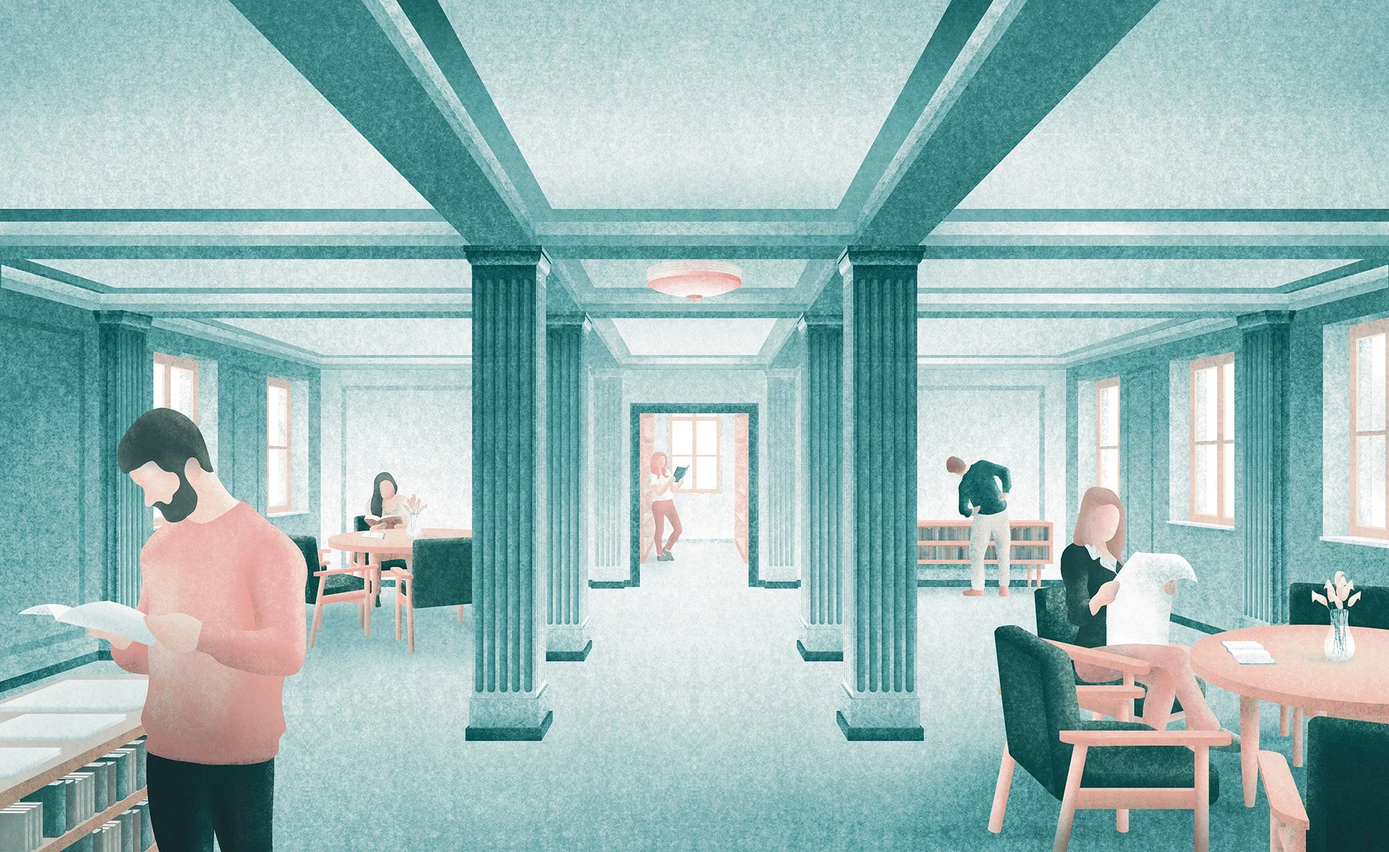Felix Matschke Illustration Architektur Baukultur Denkmalpflege Kulturpalast Unterwellenborn DDR Kulturhaus spherepublishers Bibliothek