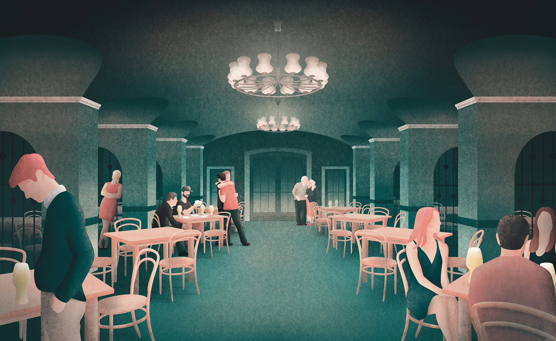 Felix Matschke Illustration Architektur Baukultur Denkmalpflege Kulturpalast Unterwellenborn DDR Kulturhaus spherepublishers Bierschwemme
