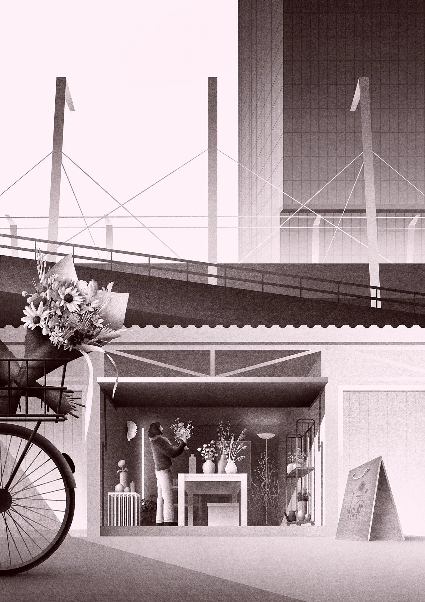 Illustration Architektur Baukultur Zürich Werkraum Bluemelokal Hardbrücke Primetower