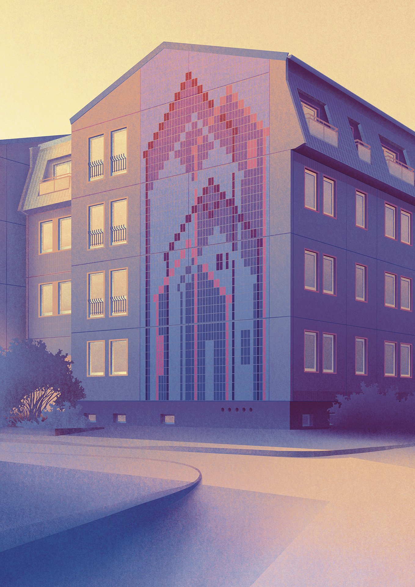 Felix Matschke Illustration Architektur Baukultur Denkmalpflege INB80 Cottbus Wendisches Viertel Plattenbau Altstadt Ostmoderne Platte DDR