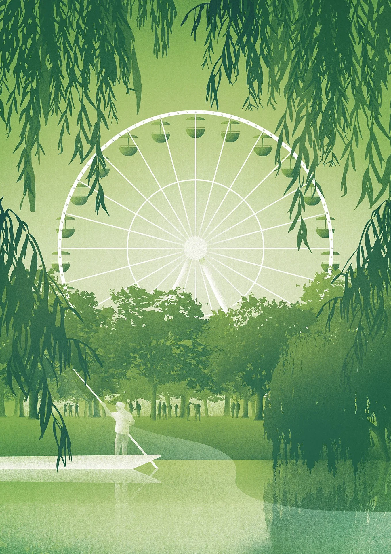 Felix Matschke Illustration Architektur Baukultur Denkmalpflege Lübben Spreewald Spreewaldfest Kahnfahrt Kahnfährmann Riesenrad Weide