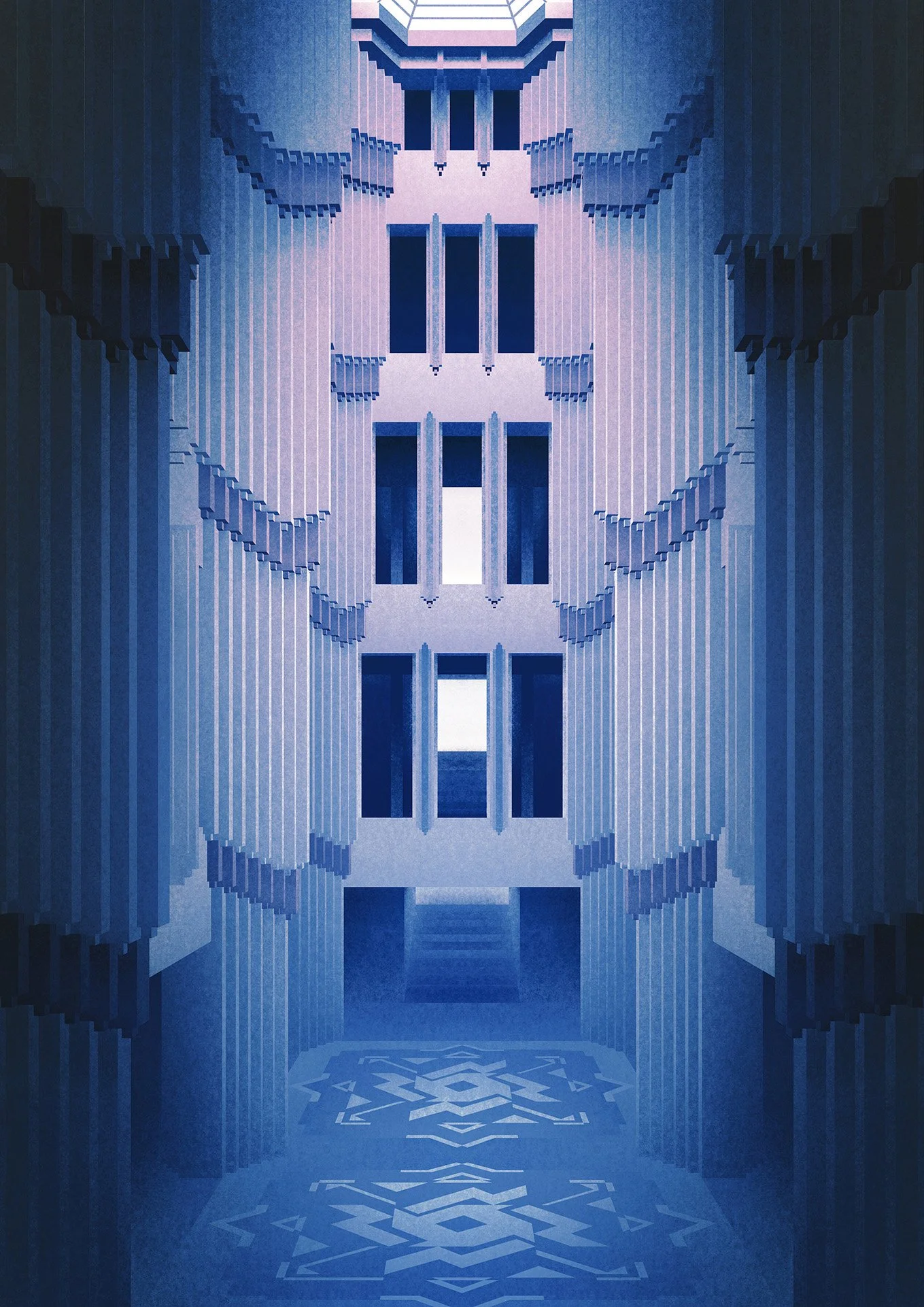 Felix Matschke Illustration Architektur Baukultur Denkmalpflege Expressionismus Farbwerke Hoechst AG Frankfurt am Main Lichthof Peter Behrens Backstein Farbe Ornament Kristall