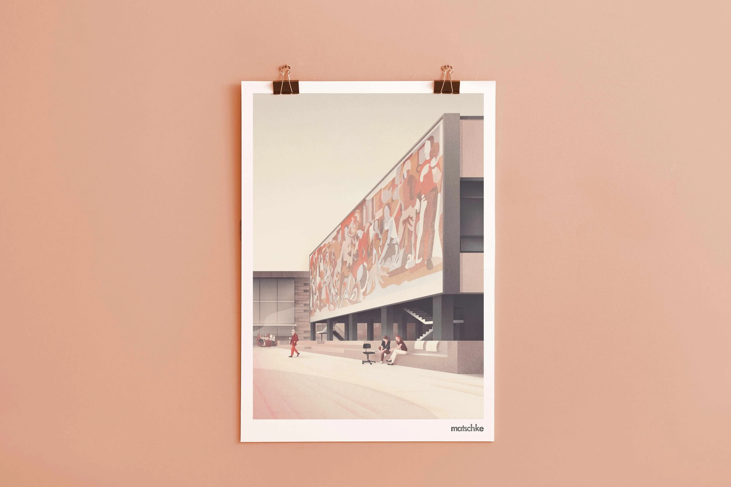 Felix Matschke Illustration Architektur Baukultur Denkmalpflege Cottbus BTU Atelier Wandbild Mensch und Bildung