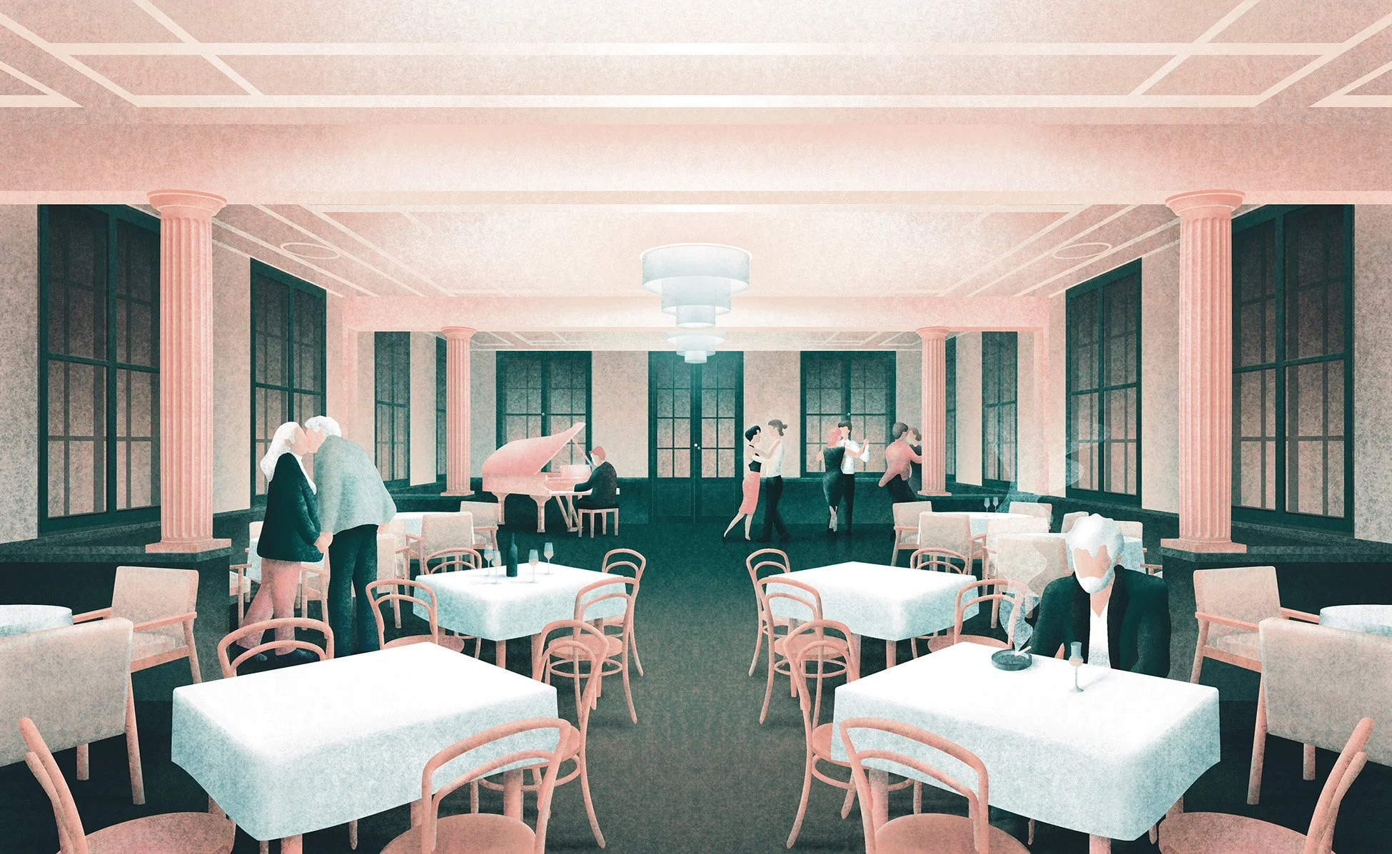 Felix Matschke Illustration Architektur Baukultur Denkmalpflege Kulturpalast Unterwellenborn DDR Kulturhaus spherepublishers Cafe