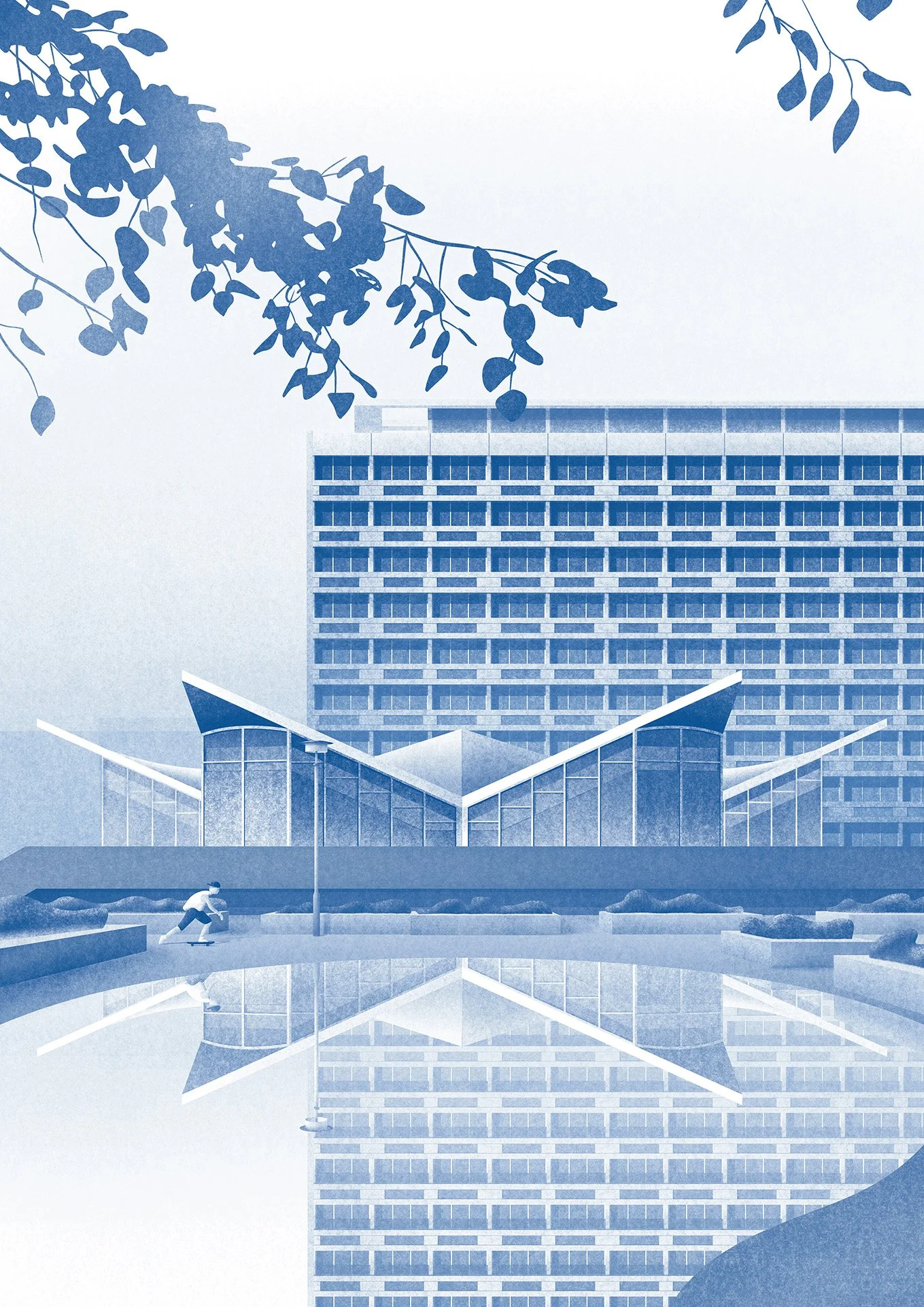 Felix Matschke Illustration Architektur Baukultur Denkmalpflege Cottbus Sternchen Mokkamilch Eisbar Abriss Ostmoderne DDR Skatboard Platte Plattenbau