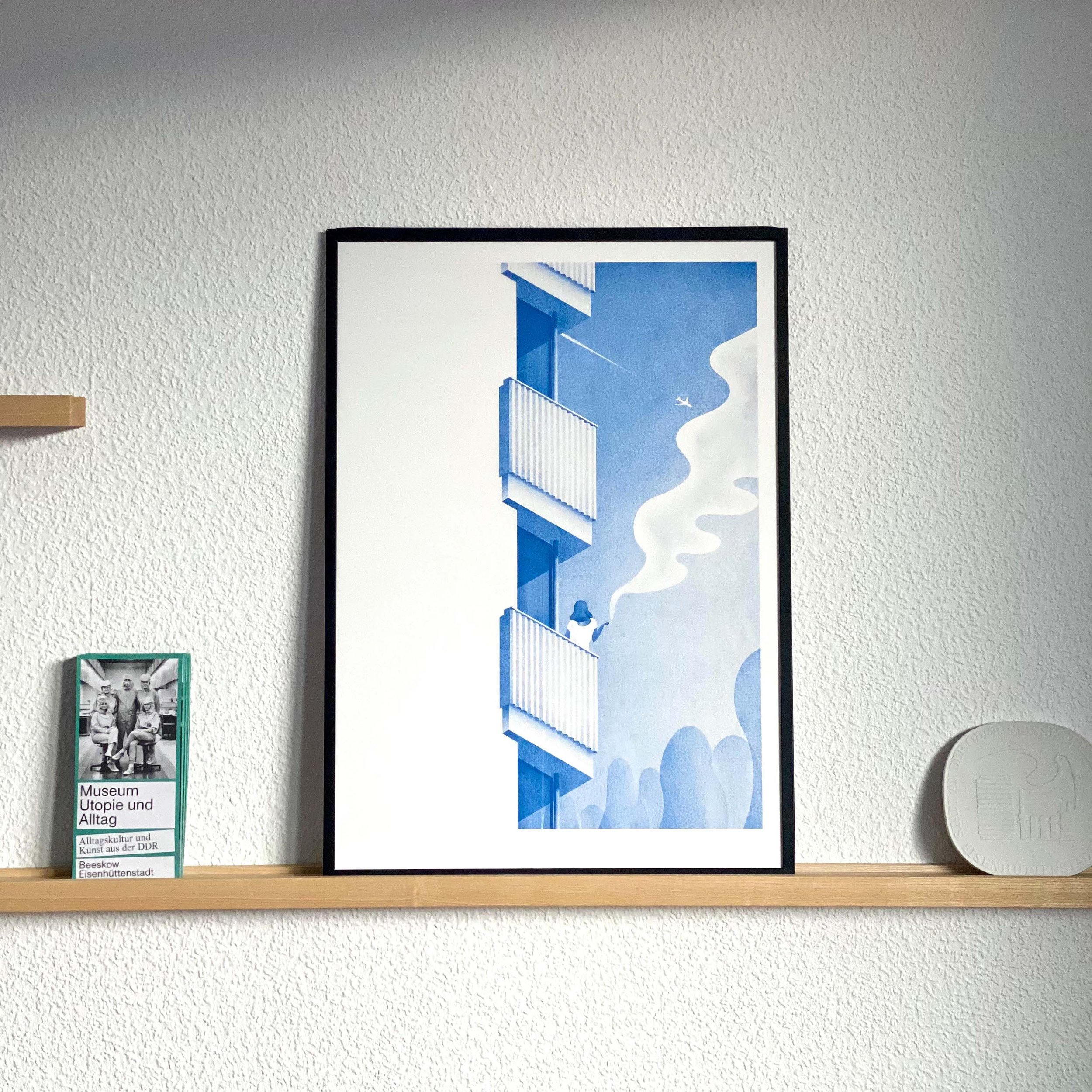 Felix Matschke Illustration Architektur Baukultur Denkmalpflege Eisenhüttenstadt Magistrale DDR Balkon Rauchen Zigarette Fernweh