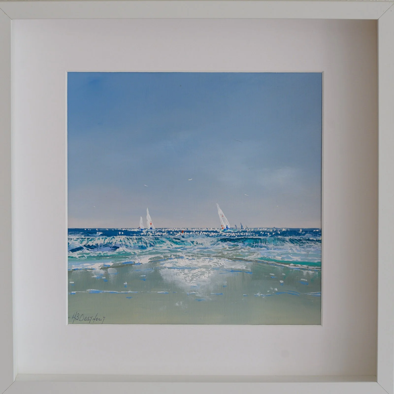 Club Race - 24 x 24 cm, olieverf op papier in witte lijst en passepartout van 37 x 37 cm. Te koop