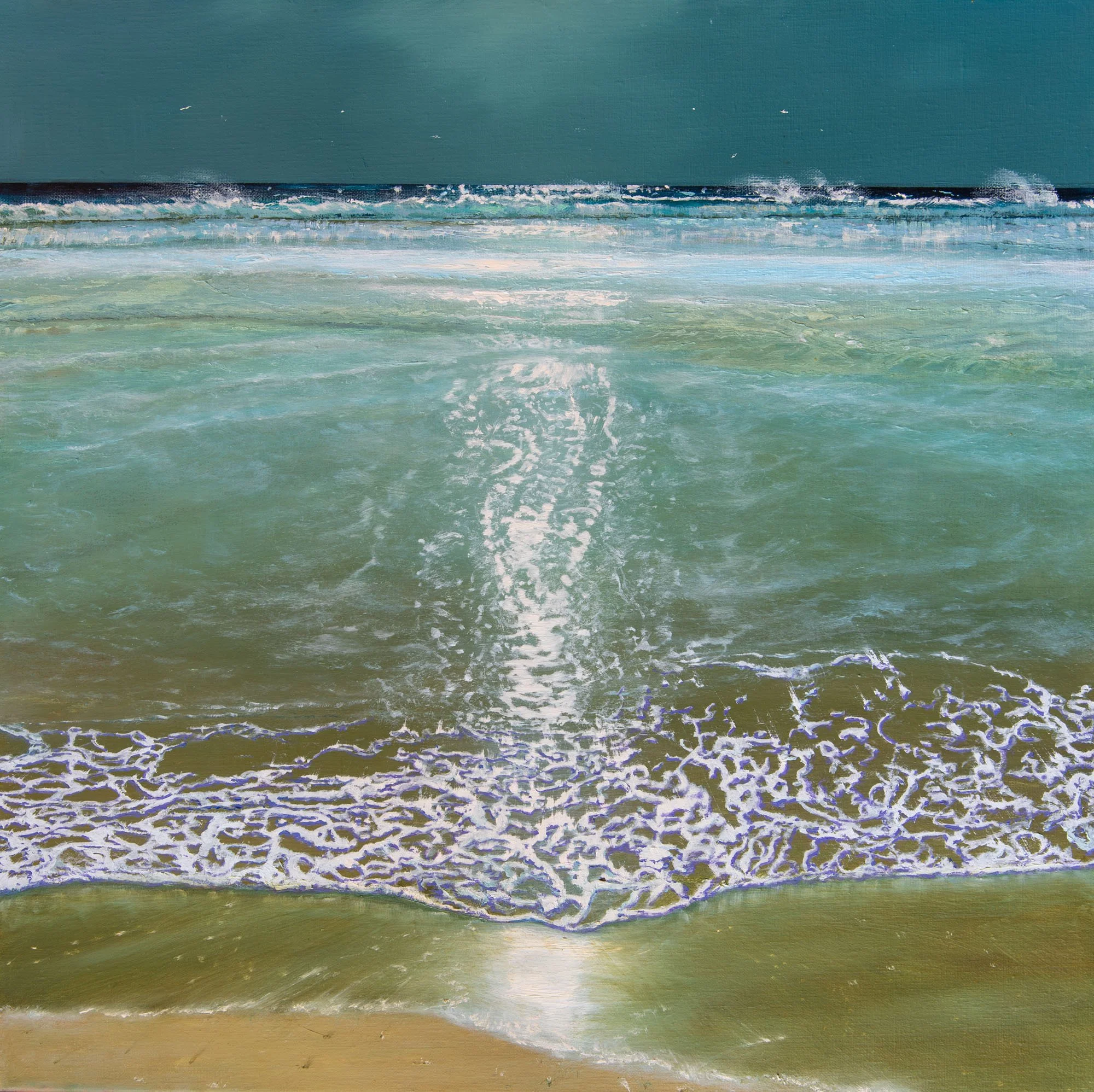 Kanten vloedlijn - 60 x 60 cm - olie op linnen. Te koop.