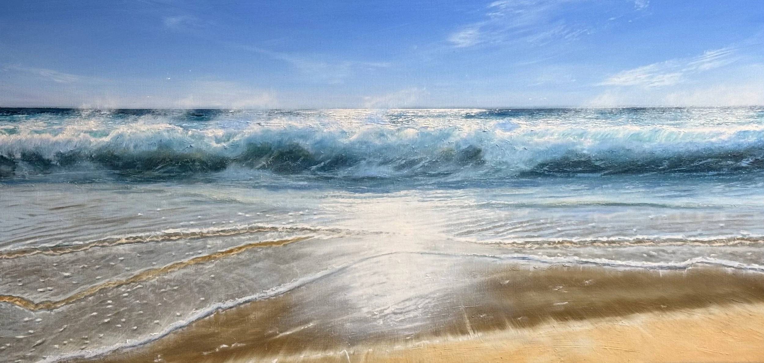 Vloedlijn @ Plettenberg S.A.,
ca 60 x 125 cm in blankhouten baklijst. Te koop