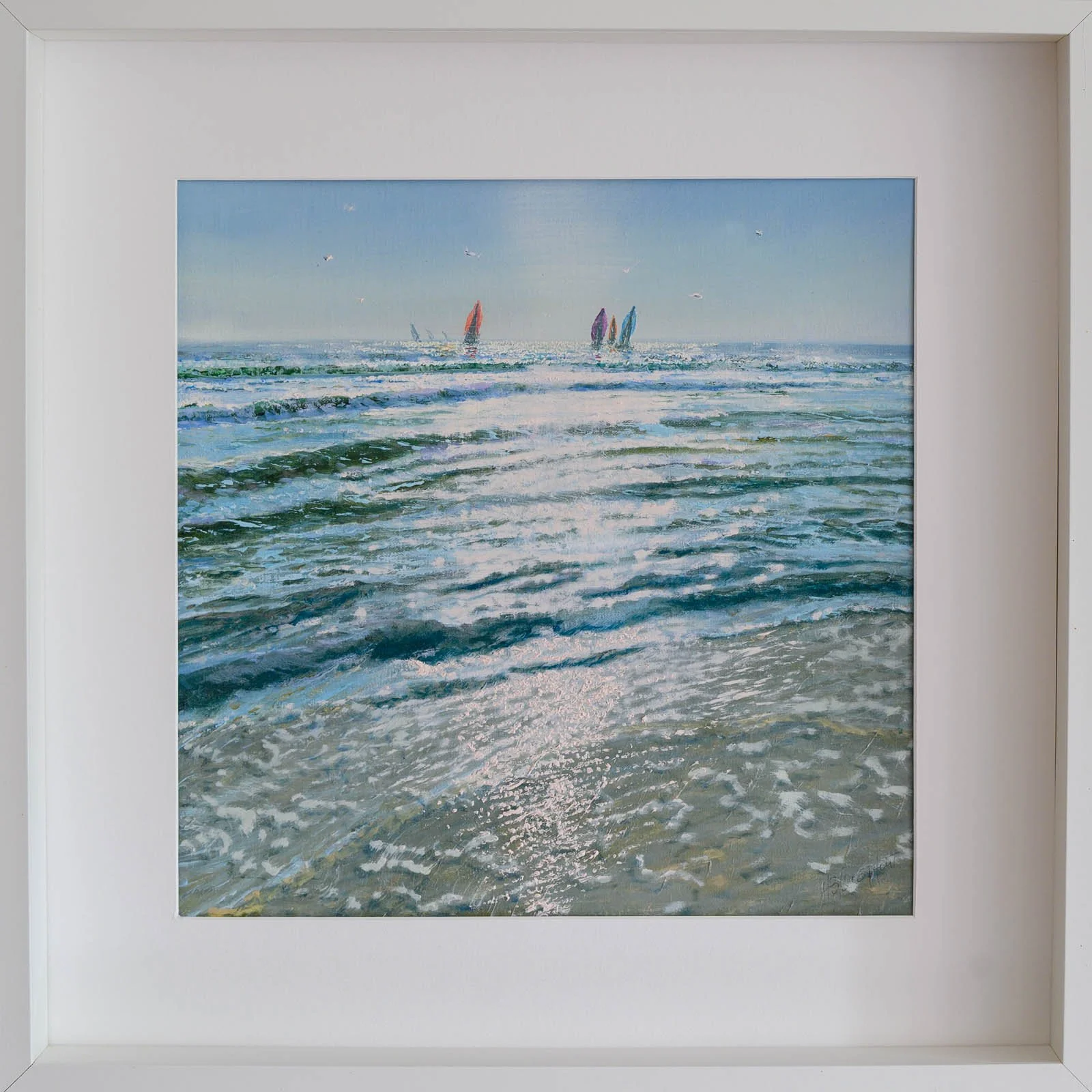 Club Race - 36 x 36 cm, olie op papier in witte lijst en passepartout van 52 x 52 cm. Te koop