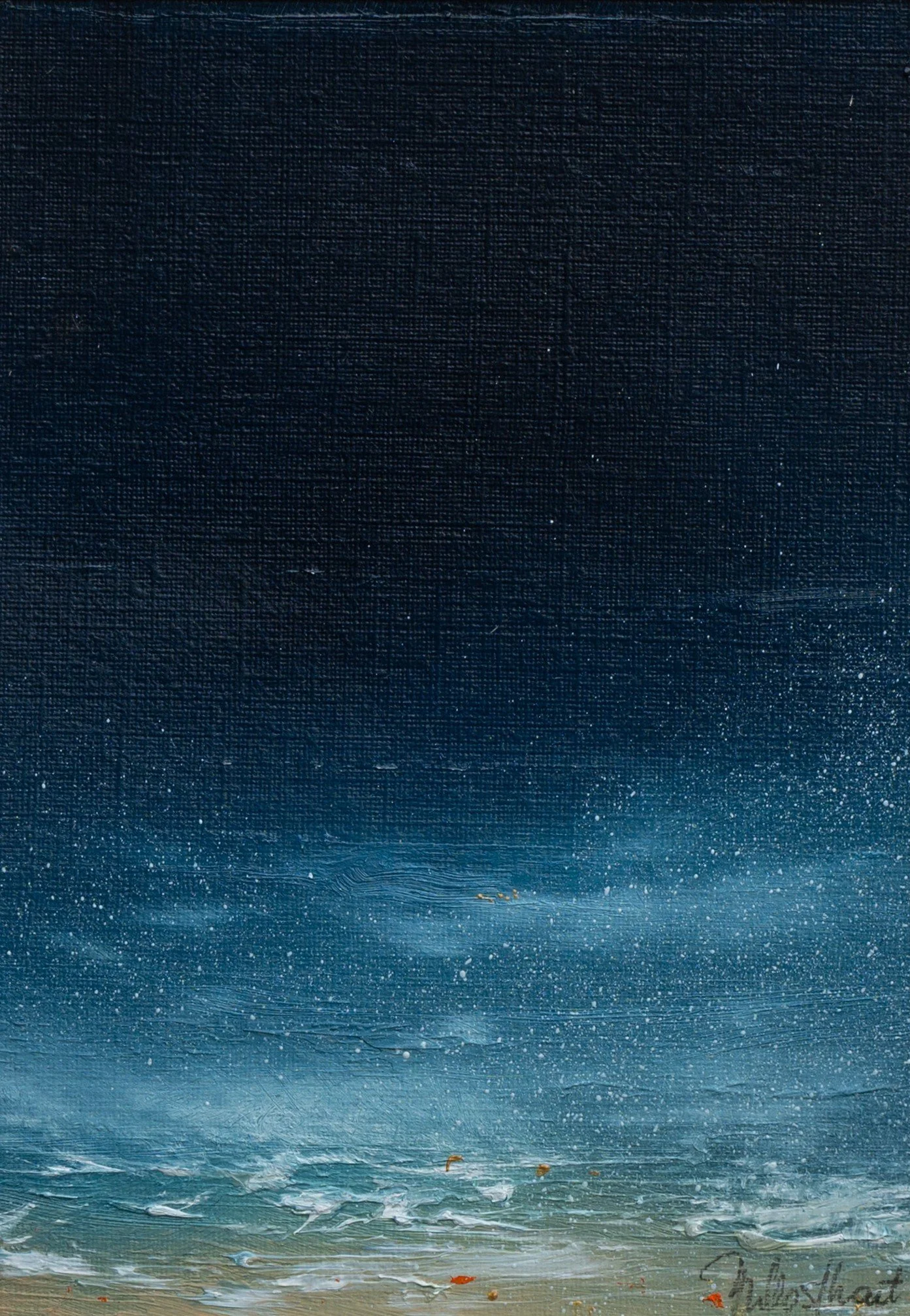 Landfall at night -

Oil on paper, 12 x 17 cms.
To be delivered in white frame + passepartout of 22.8 x 31.8 cms. For sale.  