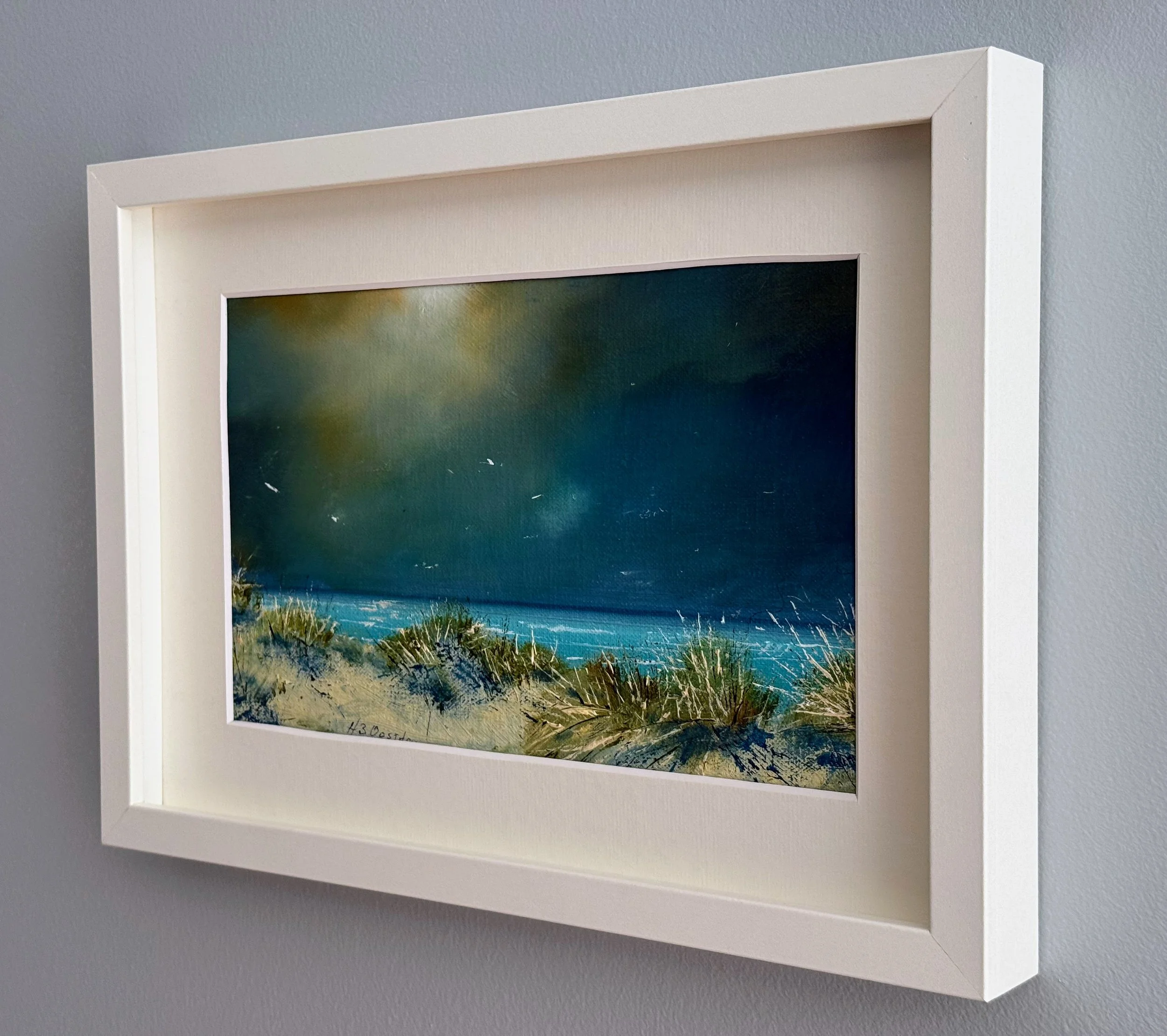 Duintje - olie op linnen - 14 X 24 cm - ingelijst, buitenmaten 23 x 30 cm.