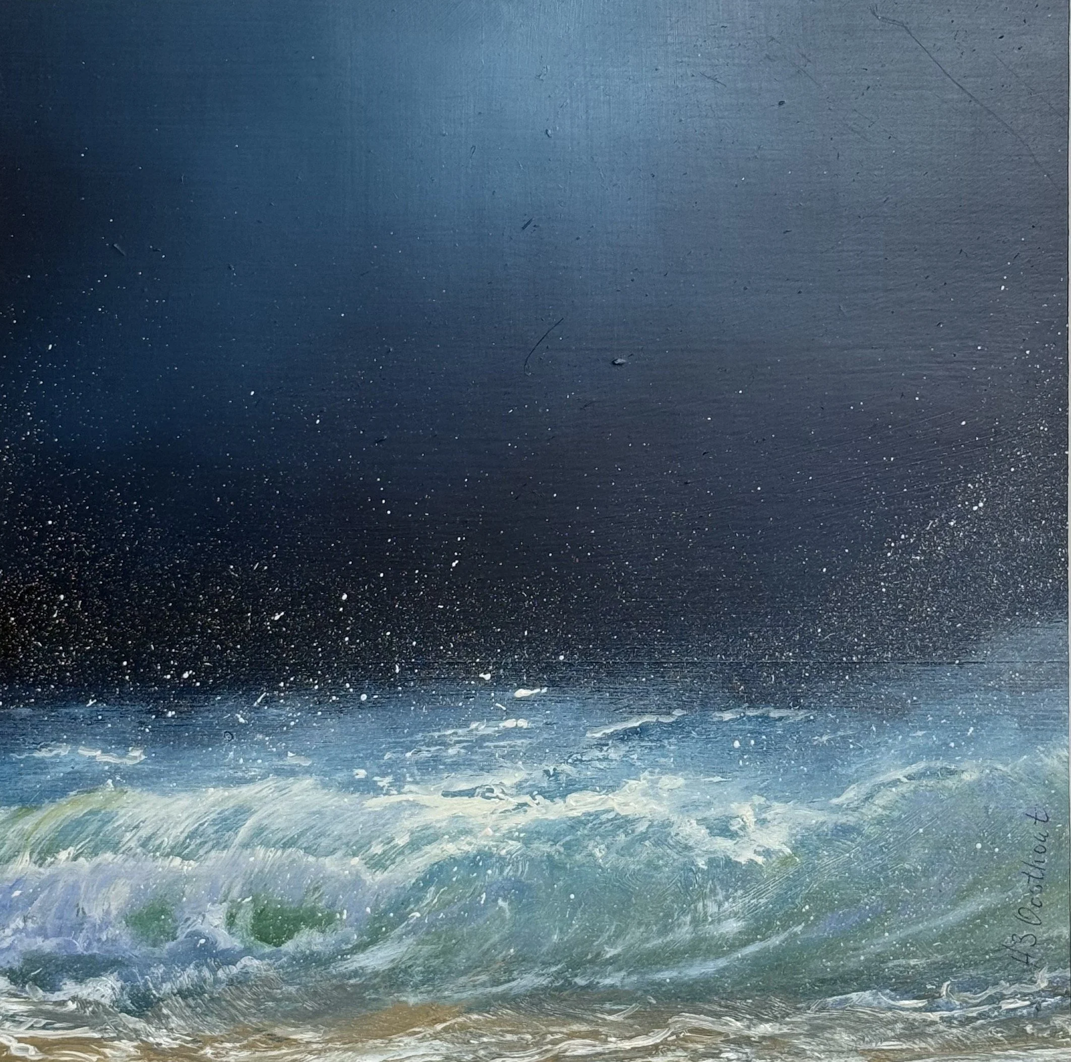 6 Beaufort at night -
Oil on Paper, 24 x 24 cms in white frame + passepartout of 37 x 37 cms 