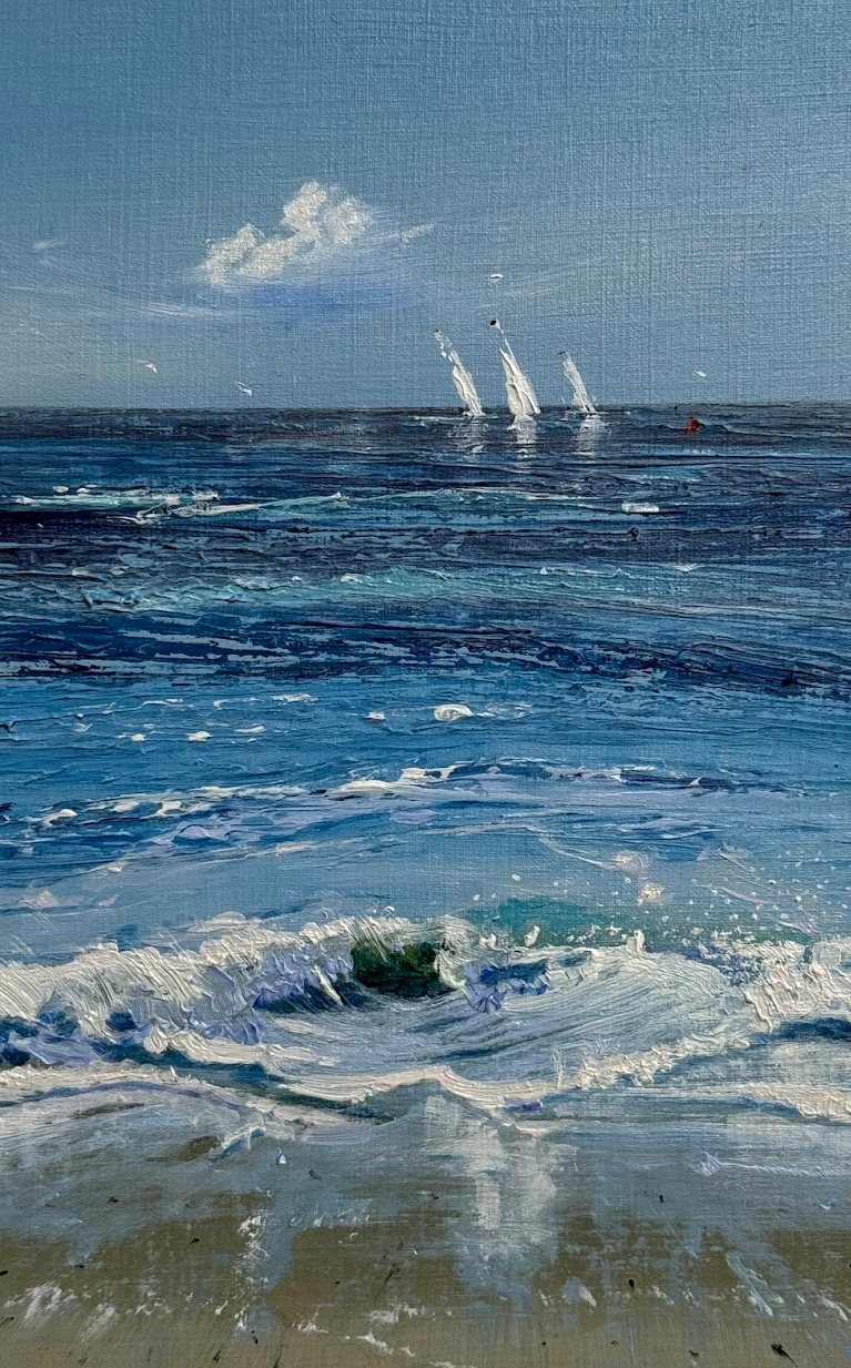 Light Breeze - Oil on paper 21 X 14 cms. Delivered in white frame + passepartout of 22.8 x 31.8 cms. For sale.