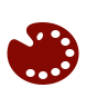 Red artist's paint palette with paint spots