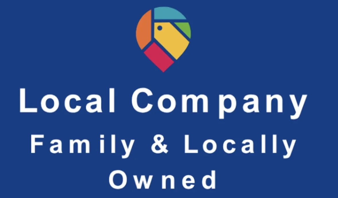 Logo with a colorful bird above the text 'Local Company Family & Locally Owned' on a blue background