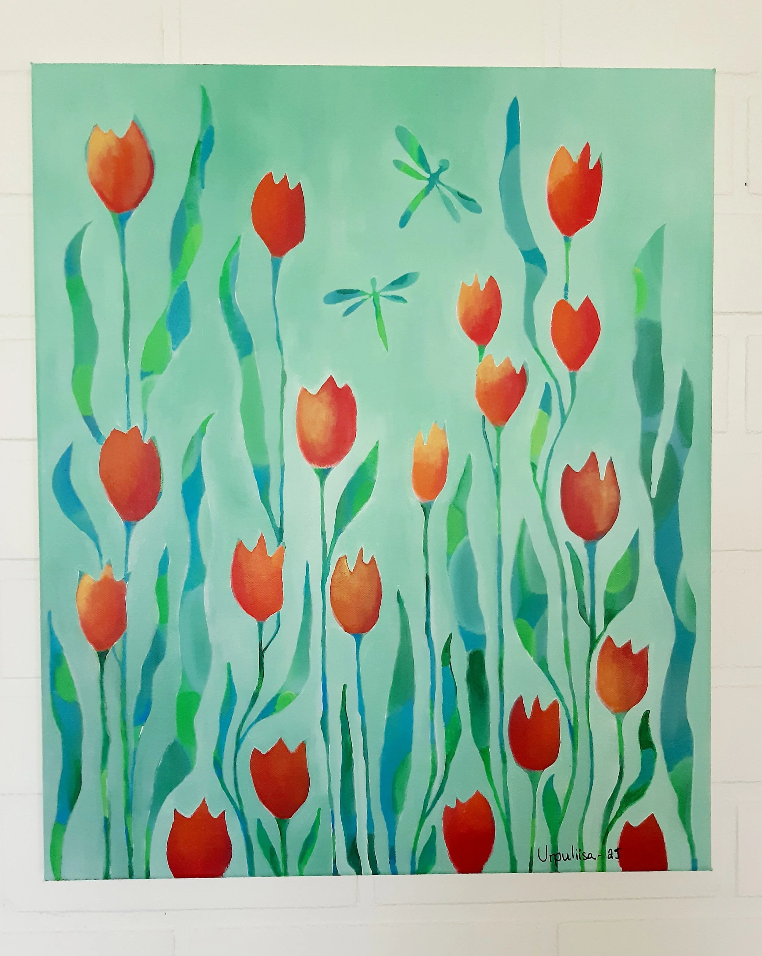 " Punaiset tulppaanit ", akryyli