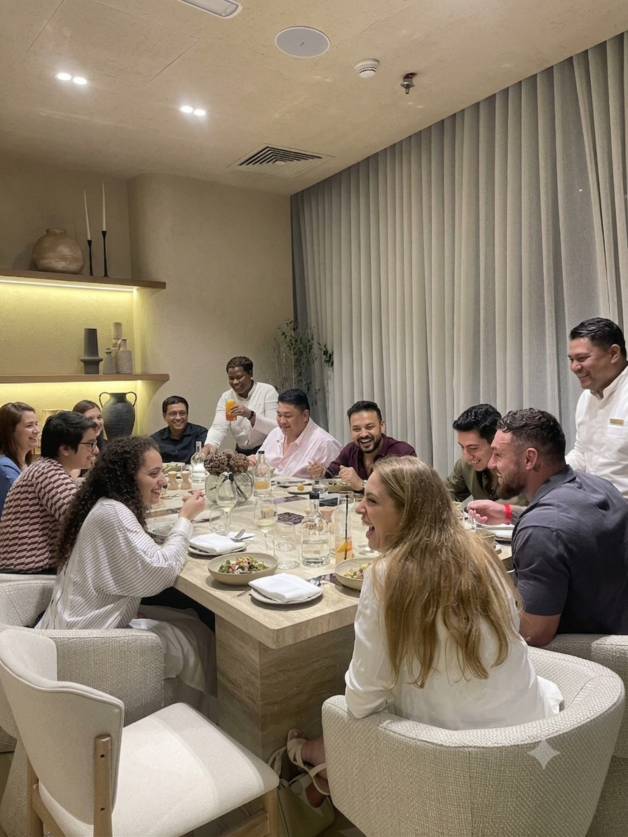 Guests at a REINV8NT Social Night curated dinner in Dubai. Next Social night is with a vision board activity scheduled for October 17 & 18.