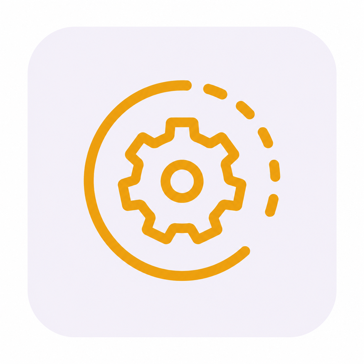 Icon of a gear with circular progress indicator in orange on a light background.