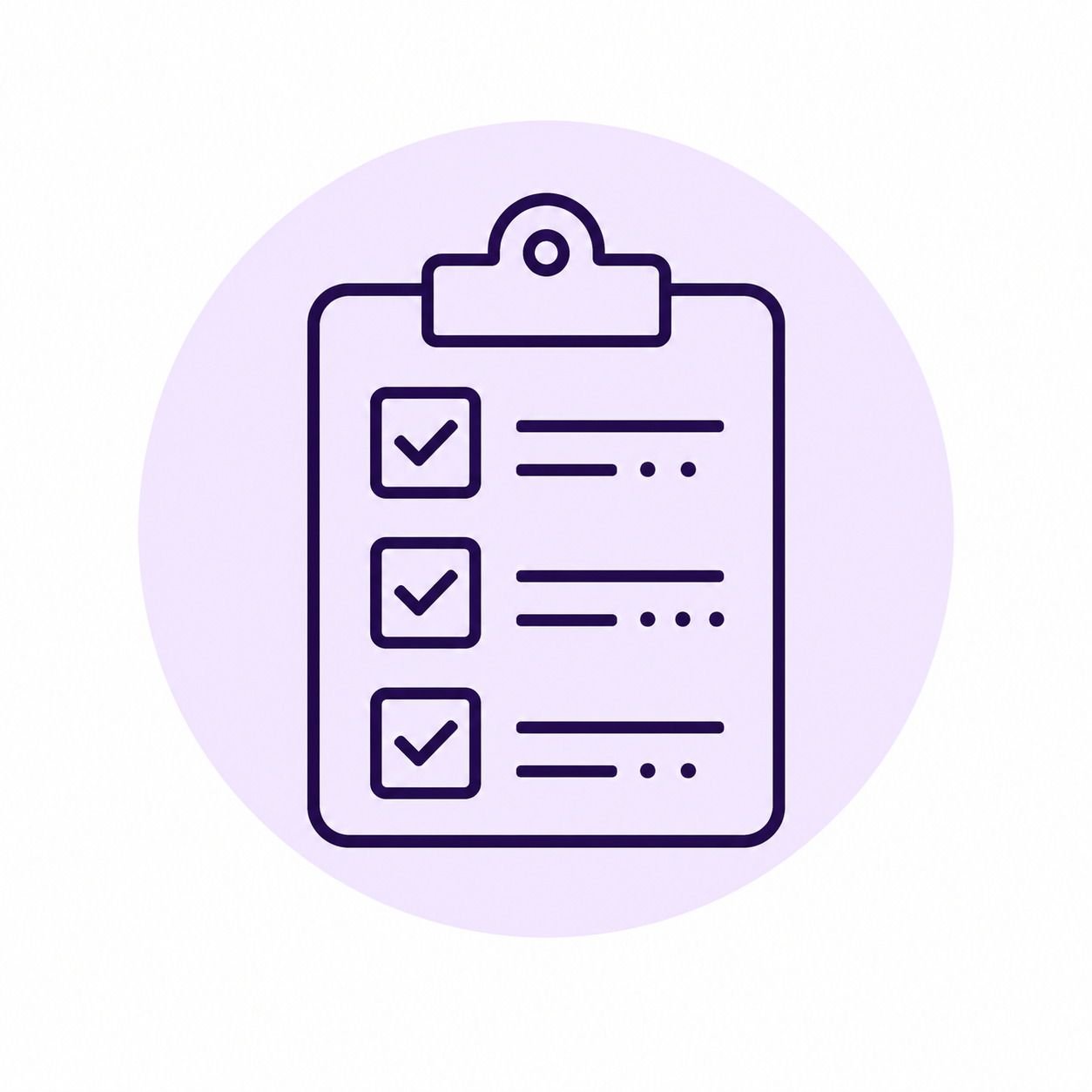Line drawing of a checklist on a clipboard with three checked boxes.
