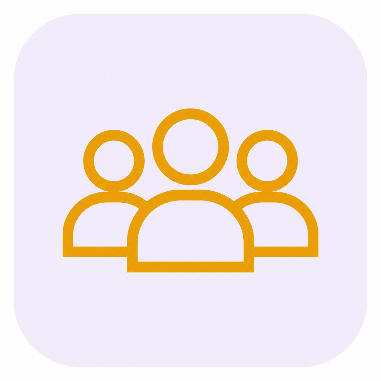 Icon of three stylized people in yellow outline on a white background.