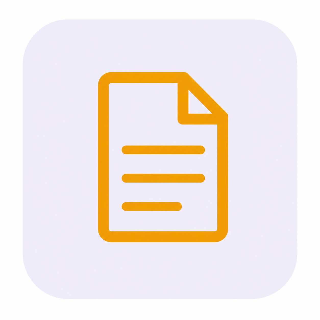 Icon of a document with lines and a folded corner, in orange on a light background.