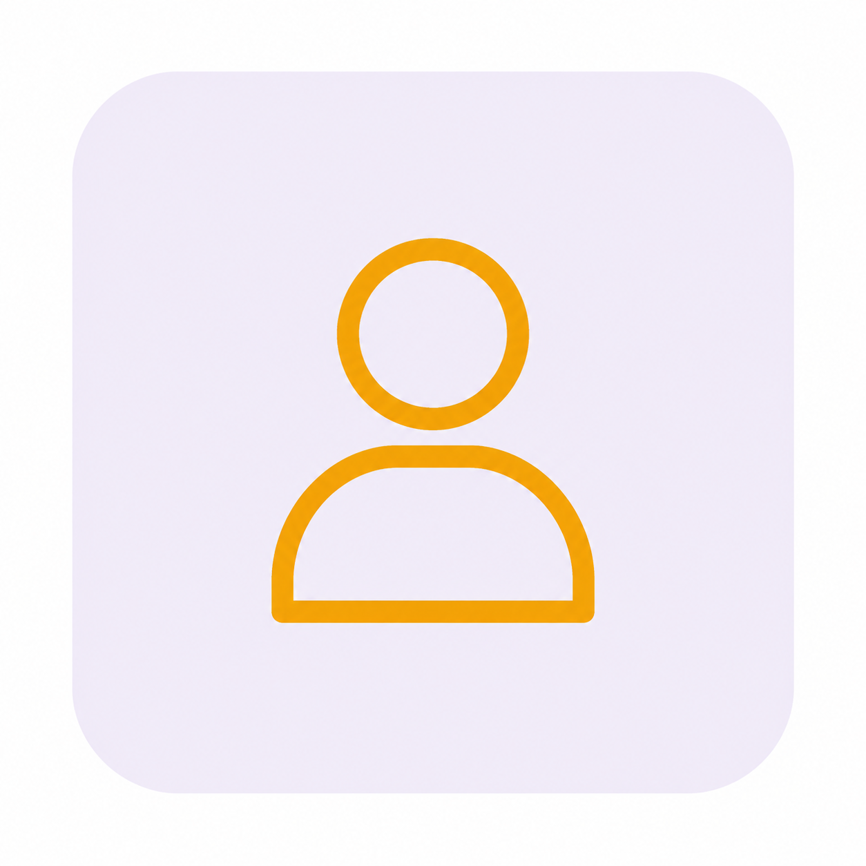 Outline of a user profile icon in orange on a white background with rounded corners.