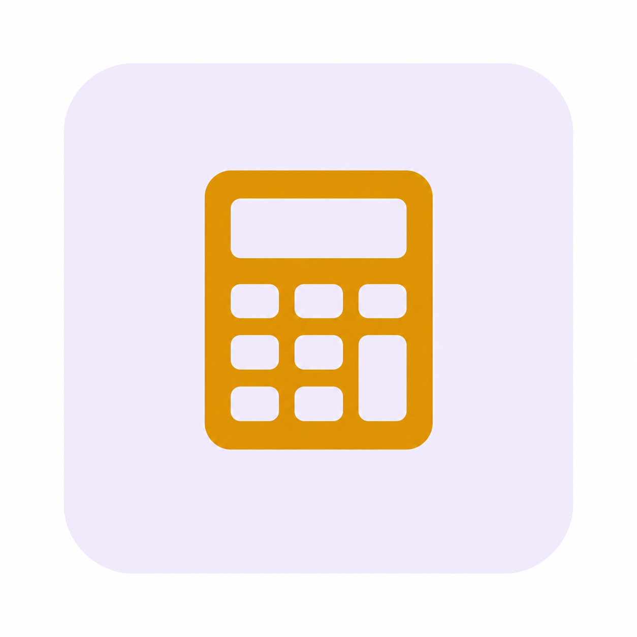 Orange calculator icon on a light background.