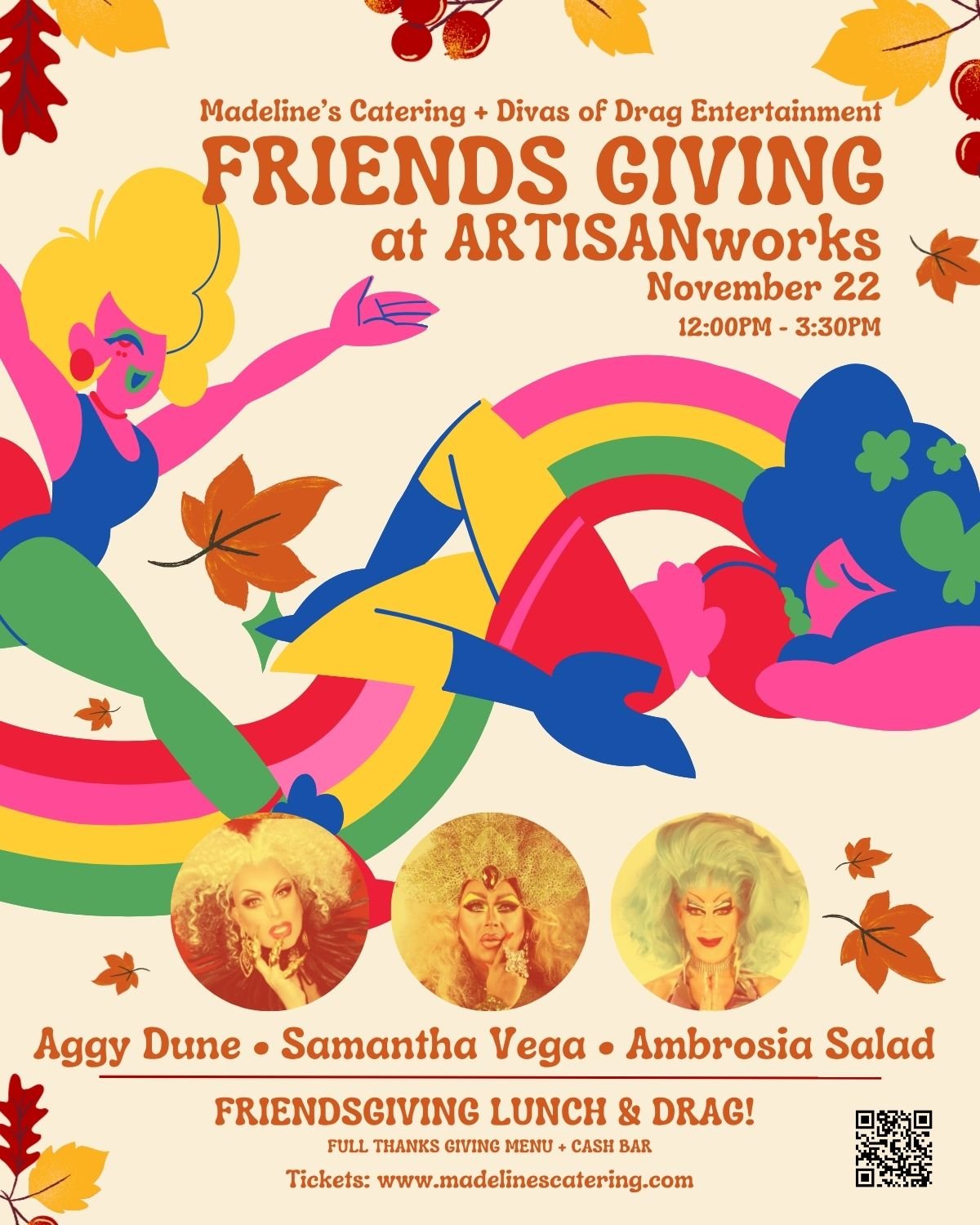 FRIENDSGIVING LUNCH AND DRAG NOVEMBER 22nd AT ARTISANWORKS HOSTED BY AGGY DUNE WITH AMBROSIA SALAD AND SAMANTHA VEGA