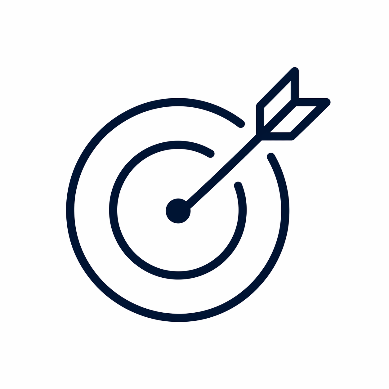 A simple outline graphic of a target with an arrow hitting the center.