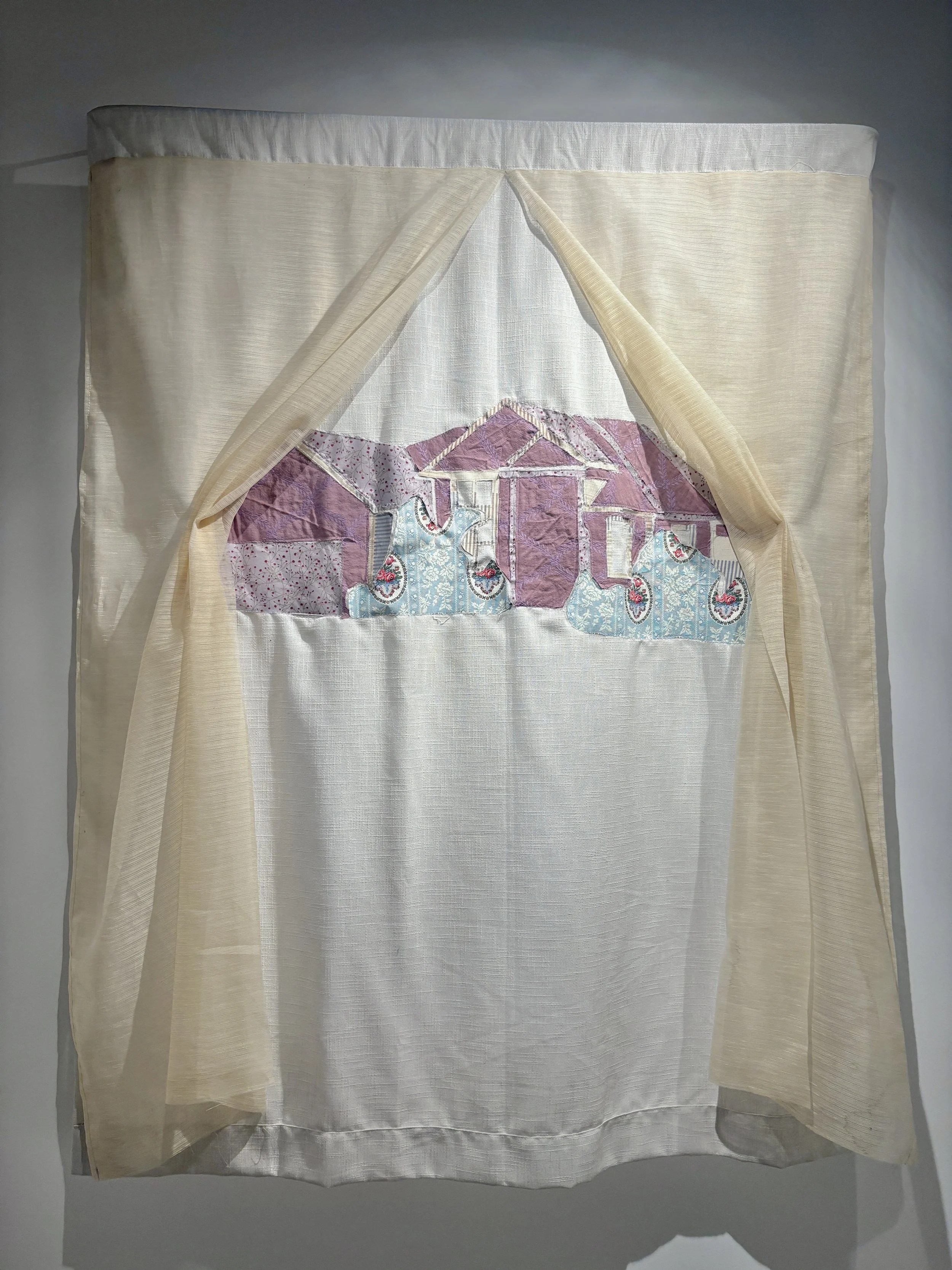 Landlord Special, 2026
Linen curtain, mixed fabrics, coffee, towel rod
50” x 72”